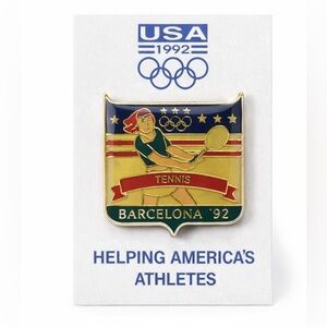USA 1992 Barcelona Olympics Tennis Enamel Lapel Pin Helping America’s Athletes